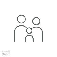 Family icon. Simple outline style. Parents and child, father, mother, kid, couple, together concept. Thin line symbol. Vector illustration isolated. Editable stroke.