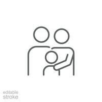 Family icon. Simple outline style. Parents and child, father, mother, kid, couple, together concept. Thin line symbol. Vector illustration isolated. Editable stroke.