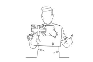 A man pointing at an Australian flag vector