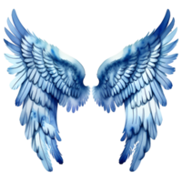 Blue Watercolor Angel Wings Isolated on Transparent Background. AI Generative png