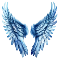 Blue Watercolor Angel Wings Isolated on Transparent Background. AI Generative png