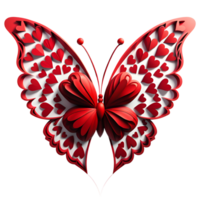 rojo mariposa modelo en corazón forma aislado. ai generativo png