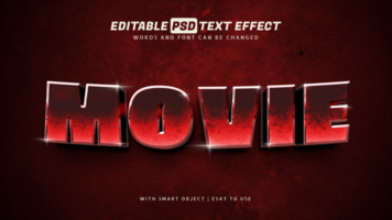 Red movie text effect 3d style editable psd