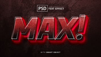 Red max 3d text effect editable psd
