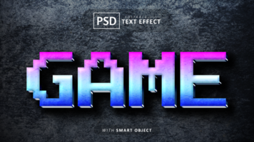 Game pixel 3d text effect editable psd
