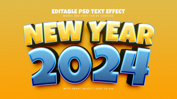 ny år 2024 3d tecknad serie text effekt psd