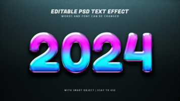 2024 vistoso 3d estilo texto efecto psd