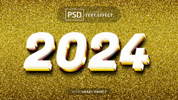 2024 luxo brilhar ouro 3d texto efeito editável psd