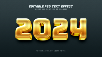 2024 3d guld text effekt redigerbar psd