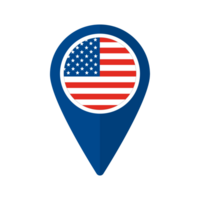 America flag on map marker icon isolated png