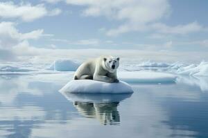 polar oso en el paquete hielo, norte de Svalbard ártico Noruega, polar oso varado en un contracción hielo gorra, ai generado foto