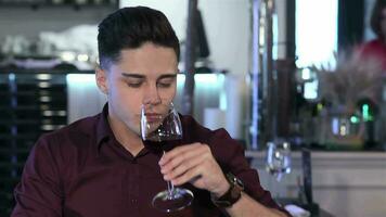 uomo bevande vino a il ristorante video