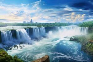 Niágara caídas nacional parque, unido estados de America, Niágara caídas panorámico ver en verano. ontario, Canadá, ai generado foto