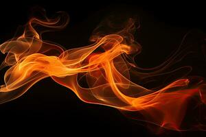 Fire flames on black background. Abstract background. Texture. Design element, orange smoke isolated on black background, AI Generated photo