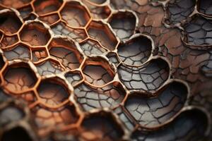 Macro shot of the structure of a honeycomb. Abstract background, Macro photograph of the patterns and textures, AI Generated photo