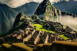 Mysterious and mysterious ruins of the ancient city of Machu Picchu, Machu Picchu, Peru, AI Generated photo