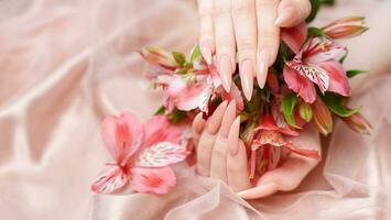 Elegant pastel pink natural manicure. photo