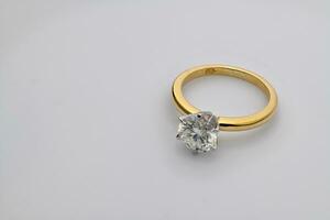 Solitaire Engagement Diamond Ring on White Background photo