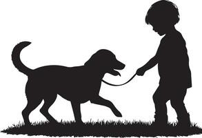 Child Playing With Dog Vector silhouette illustration 4