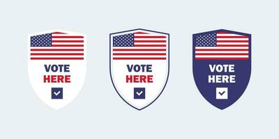 Vote here badges. Election and voting icons. Voting in election. Vector scalable graphics