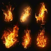 conjunto de ardiente incendios de llamas y chispas foto