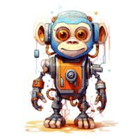 Cartoon monkey robots. T-Shirt, Sticker. Funny cyborg. AI Generated png