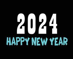 2024 Happy New Year Abstract Cyan And White Design Holiday Vector Logo Symbol Illustration With Black Background