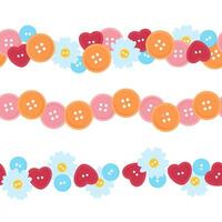 Set of seamless borders of multi-colored buttons for sewing vector