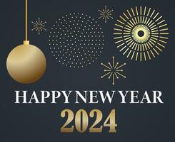 2024 Happy New Year Abstract Gold Design Holiday Vector Logo Symbol Illustration With Blue Gradient Background