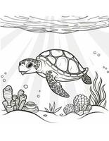 coloring book for kids sea turtle swimming in water photo