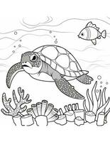 coloring book for kids sea turtle swimming in water photo