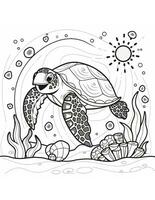 coloring book for kids sea turtle swimming in water photo