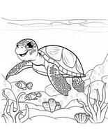 coloring book for kids sea turtle swimming in water photo