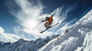 ai generative Winter extreme sports cool shot of ski in motion photo