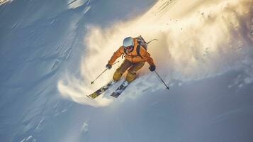 ai generative Winter extreme sports cool shot of ski in motion photo