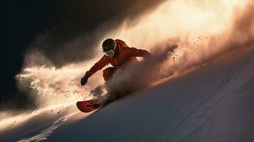 ai generative Winter extreme sports cool shot of snowboard in motion photo