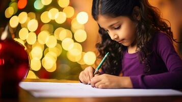 ai generativo cerca arriba de niños de diferente etnia y género escritura letra a Papa Noel foto