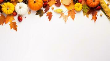 ai generativo otoño bandera, con amarillo otoño hojas y Copiar espacio para texto foto