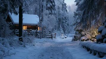 ai generative  Pine forest in winter cowered with a thick white snow blanket photo