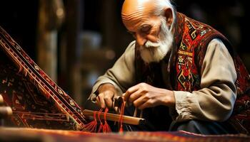 un hombre es pintura en un pedazo de Arte ai generado foto