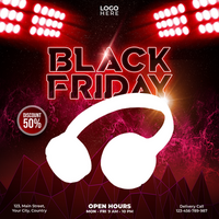 black friday poster with headphones and red lights psd
