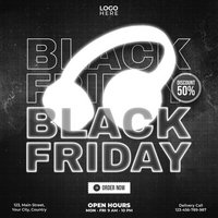 black friday poster with headphones psd