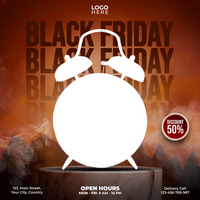 black friday poster with an alarm clock psd