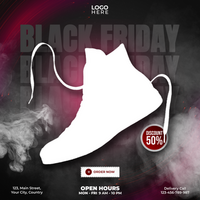 black friday sneaker poster with smoke and text psd