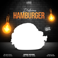 delicious hamburger social media post template design psd