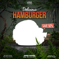 design de modelo de postagem de mídia social de hambúrguer delicioso psd