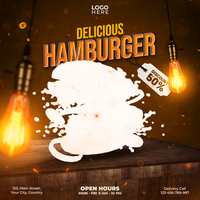 design de modelo de postagem de mídia social de hambúrguer delicioso psd