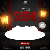 fresh sushi social media post template design psd