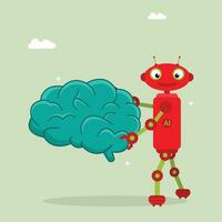 Ai robot holding brain, artificial intelligence enhance thinking concept. vector