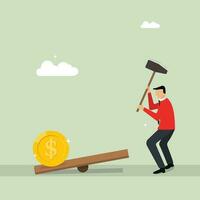 Man trying to increase money value, dollar crash and trying to fall up concept flat vector illustration